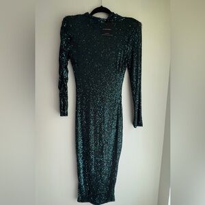 COPY - Emerald sequins padded shoulder  holiday dress